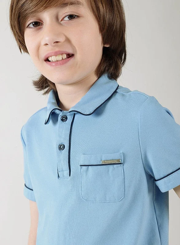 One Friday One Friday Boys Blue Regular Fit Half Sleeve Solid Polo T-Shirts